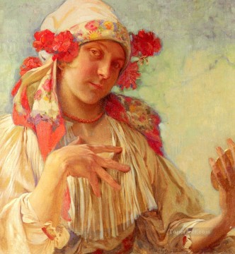 モラヴィア衣装を着たマリア少女 チェコ アールヌーボー アルフォンス・ミュシャ Oil Paintings